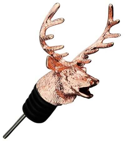 tuwiwol Weinausgießer mit Hirschkopf, tropffreies Ausgießen mit modischem Flair, Weinflaschenverschluss aus Zinklegierung, Verschluss für Flaschenausgießer, Roségold