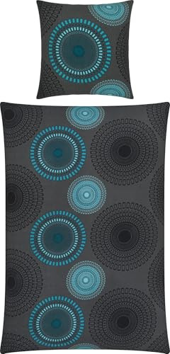 REDBEST Bettwäsche Biber Mandalas anthrazit-Petrol Größe 80x80 cm / 135x200 cm - mollig warm, temperaturausgleichend, mit Reißverschluss