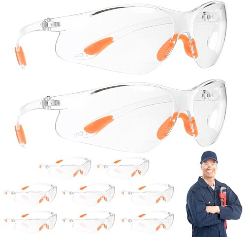 BieMian 10 Occhiali Protettivi Trasparenti, Occhiali di Sicurezza con Inserti in Gomma, Protezione per Lavoro, Laboratorio, Sport e Ciclismo