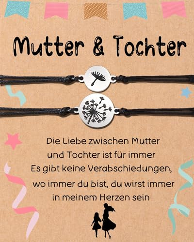 ENSTAB Tochter Geschenke von Mama Armbänder set mit Geschenkkarten Geschenk für Tochter Geburtstag Weihnachten Muttertag (2 Stk-Löwenzahn)