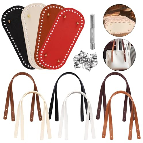 65 Pezzi Kit Accessori per Borse Uncinetto Include 4 Fondi per Borse Uncinetto 12 Manici per Borse Uncinetto (6 colori), 48 Chiodi per Borsa a Mano e 1 Stampo di Montaggio Incluso, 22×10cm
