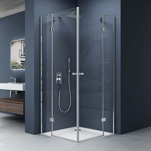 doporro Cabine de Douche Transparent en Angle 80x120 Paroi de Douche Montage Réversible Pare-Douche Portes Pivotantes avec Receveur de douche Ravenna1K