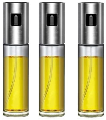 Magazzini GM Spruzzino Nebulizzatore Oliera Spray,in Vetro 100ml, Testa in Acciaio Inox, Con Imbuto per Riempimento, Per Olio, Aceto, Salsa di Soia, BBQ, Insalata,Friggitrice ad Aria(3)