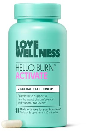 Love Wellness Hello Burn Activate | Support Visceral Fat Burn with HT BPL1 Postbiotic | Supports Healthy Waist Circumference, Longevity and Metabolic Wellness | 30 Count