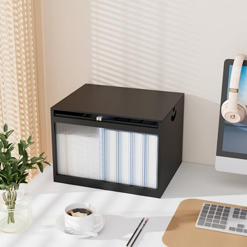 LONTAI Black Bamboo & Acrylic File Box with Removable Lid, Letter/Legal Size, Hanging Folders, Dustproof, Home Office Storage