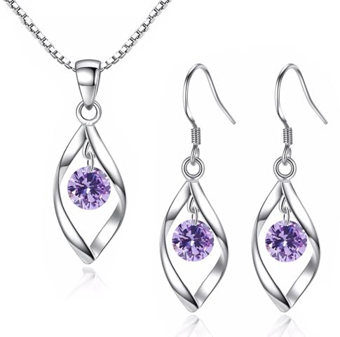 Zolkamery Set de Bijoux Argent 925 Femme, Chaîne de Cou et Boucles d'Oreilles en Argent Sterling 925 Twist, Set de Bijoux pour Femmes avec Chaîne et Boucles d'Oreilles pendantes avec Zircone AAAAA