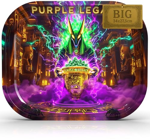 PURPLE LEGACY Alfombrilla de escritorio 34 × 27,5 × 2,7 cm | Chapa metálica | Diseño cyberpunk egipcio | Base práctica con esquinas redondeadas (Golden Chalice Big)