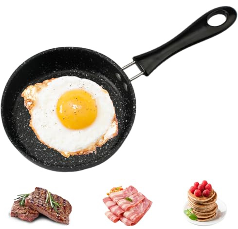 TESSTSY Mini Bratpfanne 12cm Kleine Pfanne Antihaft Eierpfanne, Mini Pfanne mit Griff, Spiegeleipfanne Antihaftbeschichtet, Tragbar, für Eiern Speck Schinkenscheiben Steak