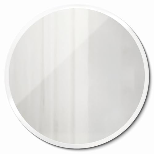 Wandspiegel rund 90 cm mit Weiß Glasrahmen | Großes Spiegelbild für Bad Schlafzimmer Wohnzimmer Flur | Modernes Design | Hochwertige Verarbeitung | Eleganter Look