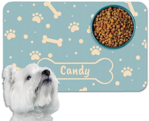 Naispanda Tapis de Nourriture pour Chien Personnalisé Set de Table Personnalisé pour Animal Domestique Set de Table pour Bol d'eau pour Chien et Chat avec Photo et Nom Antidérapant et Imperméable