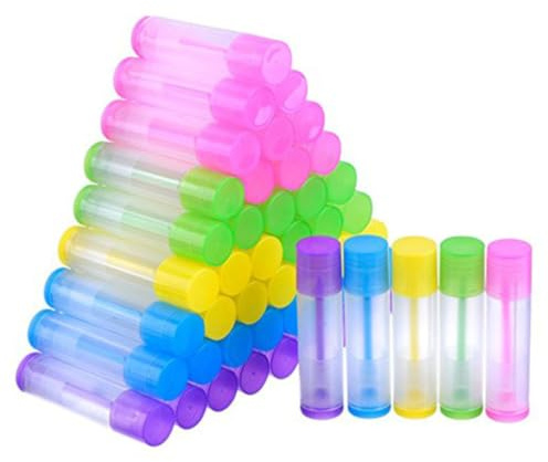 PACKOVE 100 Stück 5g Lippenstifthülsen Leer zum Befüllen, DIY Lippenbalsam | Lippenpflege Tuben 5 verschiedenen Farben für DIY Projekte, selbstgemachte Lippenbalsam, Basteln und kreative Geschenkideen