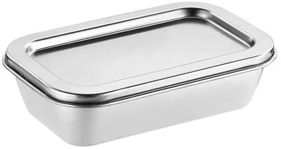 AHUFGN Bac INOX Alimentaire Plateau de Service rectangulaire en Acier Inoxydable avec Couvercle, 1 pièce, for Conserver Les Aliments, Les Fruits et Les gâteaux(201-17x10x4.5cm)