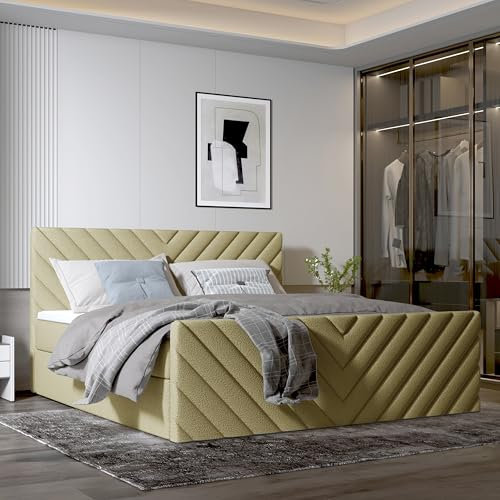 Imebel Boxspringbett 140x200 mit Bettkasten - Bett mit Matratze H3 und 2 Bettkästen - Schlafzimmerbett mit Topper - Bequemes und Elegantes Doppelbett für das Schlafzimmer