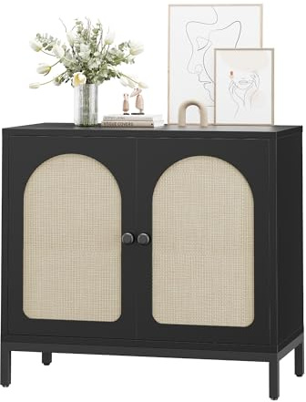 Hapihom Sideboard mit Rattangeflecht, Küchenschrank mit 2 Rattantüren & Arbeitsplatte, 80B x 40T x 72H cm Standschrank Aufbewahrungsschrank für Wohnzimmer, Buffetschrank für Küche, Esszimmer
