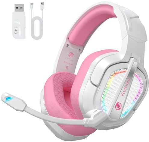 Fachixy FC200 Wireless Gaming Headset, 2.4GHz Bluetooth 5.4 Headset mit Mikrofon für PS5, PS4, PC, Switch, Gaming Kopfhörer Kabellos, Geringe Latenz Noise Cancelling, mit LED Licht, 50H Akkulaufzeit