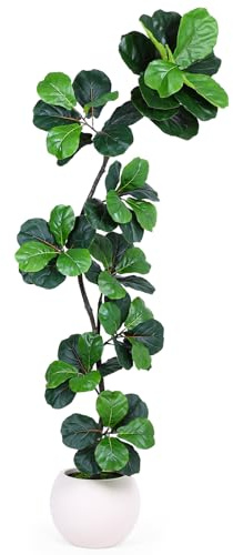 Articifial Fiddle Leaf Tree, 7ft Faux Plant Fake Ficus Lyrata Trees with White Planter & Moss, Artificial Fig Trees Floor Plants for House Office Living Room Indoor Decor, Housewarming Gift