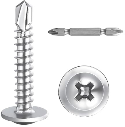 SHUNCHG 50 unidades Tornillos Autorroscantes Cabeza Redonda Plana,M4.8x19mm Acero Inoxidable 410, M4.8 con Ranura en Cruz, con Destornillador para Acero, Chapa