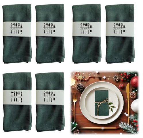 Yuragim Servietten Hochzeit 12er Pack Stoffservietten Dunkelgrün 40x40 cm Wiederverwendbar Leinen Servietten Stoff Leinenservietten Baumwolle Tischdekoration für Hochzeit Geburtstag Restaurant Party