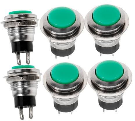 Didiseaon 6 pezzi Interruttore Pulsante Momentaneo Mini Rotondo Pin Verde Senza Fili Pulsante Commuta Self-reset Compatibile per Scooter Auto Campanelle e Elettrodomestici Small Switch