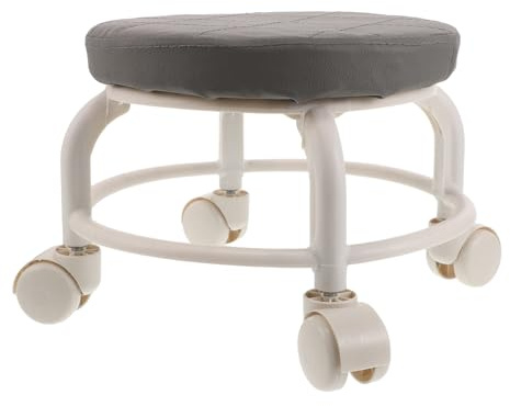 VILLFUL Tabouret Roulant Pivotant Bas 25 CM en Cuir PU Gris Repose-Pieds Beauté avec roulettes Multidirectionnelles Tabouret Compact pour Spa Salon Bureau et Atelier