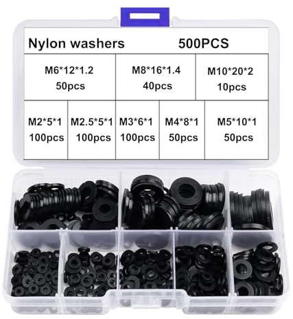 500 Pcs Black Nylon Washer Assortment, Round Spacer Washers, Durable Plastic Washers Assortment for Mechanical Plumbing Repair, M2/M2.5/M3/M4/M5/M6/M8/M10