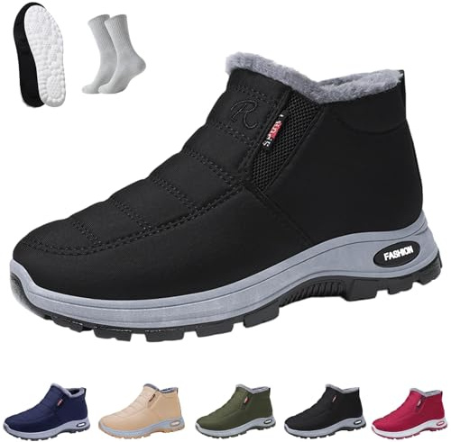 Qosigote Chaussures De Marche d'hiver À Confort Orthopédique, Chaussures Homme Hiver Fourrées, Bottes Chaudes Femme,Stable Et Antidérapant, Adapté Aux Activités De Plein Air (Noir,43)