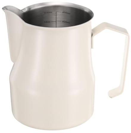 QUARKZMAN Jarra Para Espumar Leche 15.2 Oz / 450ml Taza Espumadora Beige | De Acero Inoxidable, Con Escala, Para Vaporizar Leche, Accesorios Para Café Latte Art Capuchino Espresso