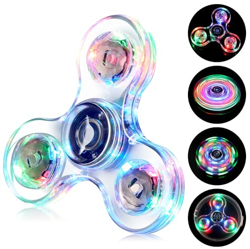 SCIONE Spinner LED con Effetti Luce per Bambini e Adulti, Giocattolo Sensoriale Antistress per l'Ansia e la Concentrazione, Fidget Spinner per Adulti e Ragazzi, Bianco