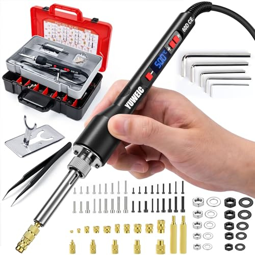 YUWEIC Digitalanzeige Gewindeeinsatz Lötspitzen Set 60 W 200-500 °C Enthält 750tlg Gewindeeinsätze M2-M6 Silber/Schwarz Gewindeeinsätze und Pinze