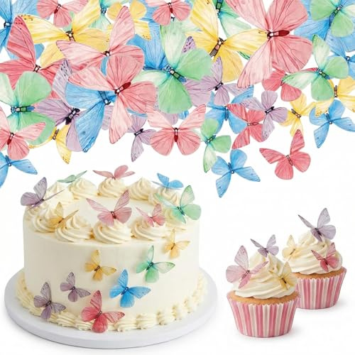 Edible Butterfly Cake Decorations 72 Pcs Edible Cake Toppers | 3D Multicolor Glutinous Rice Paper Butterflies Mixed Size for Girls Women Birthday Baby Shower Wedding Anniversary Party