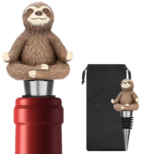Sloth Meditates Wine Bottle Stoppers for Champagne Prosecco, Resin and Metal Sloth Bottle Stop Gift for Men Women, Reusable Bottle Saver, Wine Accessory, Fathers Day Christmas Birthday Gifts with Bag