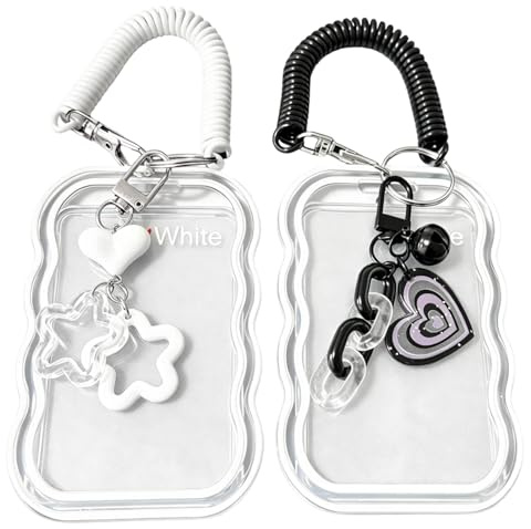 Juego de 2 llaveros para tarjetas fotográficas, soporte para tarjetas de identificación, soporte para tarjetas de identificación con cuerda de resorte, ideal para tarjetas de identificación al aire