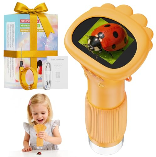 ASPOVEN Microscopio Bambini Portable Zoom 1000X - Microscopio Digitale Mini Ricaricabile, Microscopi con Definizione 8 Luci LED Regolabili, Bambini Giocattolo Educativo, Regalo di Natale(Arancione)