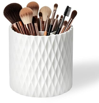 360 Degree Rotating Makeup Brush Holder with Multiple Slots, Large Capacity Cosmetic Organiser, Multi-use Storage Container for Lip Pencils, Mascara, Combs, Desktop, Vanity & Bathroom Stationery