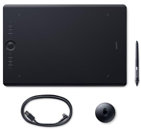 Wacom K100912 Intuos Pro Stifttablett Größe L, Grafiktablett (inkl. Wacom Pro Pen 2 Eingabestift mit verschiedenen Spitzen, geeignet für Windows & Apple), Schwarz