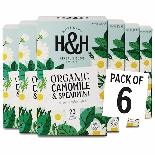 Heath & Heather - Organic Camomile & Spearmint Tea • Soothing Herbal Fusion for Calm & Digestive Ease • Caffeine-Free • Vegan • Multipack 6 x 20 Boxes (120 Tea Bags)
