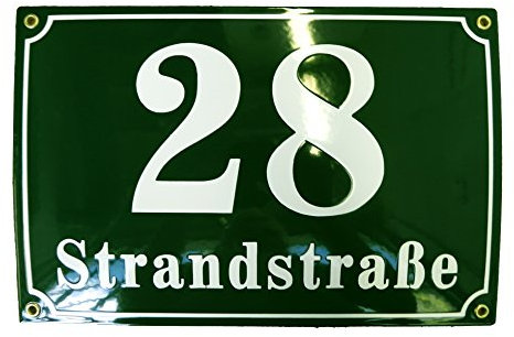 Hausnummer Hausnummernschild Emaille 20x30 cm mit Wunschstraßennamen und Nummer Hausnummer & Straße, Hausschild, Vorbohrungen, Personalisierte, Hausnummernschilder, Wetterfest, Wunschtext, Farben