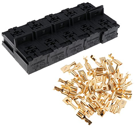Automobilelektronik Programm Relais Sockel Schwarz,Halterung KFZ, 5 Pin Relaisbuchse Harness Set 12V, Universal Wasserdichte Sicherung und Relais Box für Auto SUV Marine Boot