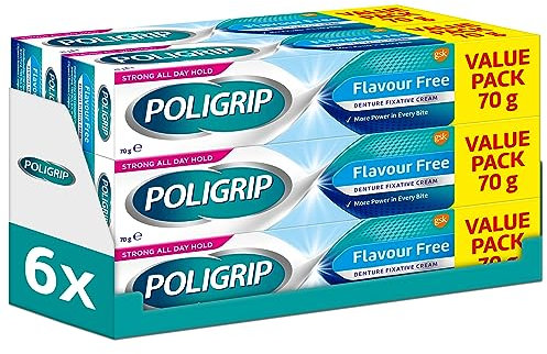 Poligrip Flavour Free Denture Fixative Cream, 70 g, Pack of 6