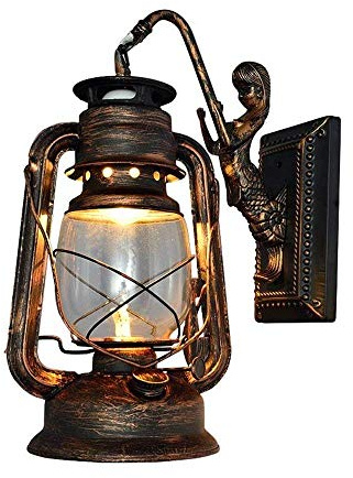 Wandleuchter Vintage Rustikal Klassische Industrie Wandlampe Schmiedeeisen Laterne 1×E27 220V Retro Metall Kreative Lampe Wandlicht Wegeleuchten Nacht (Retro rot)