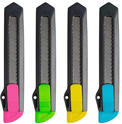 Kores - KC18 Cutter en Plastique 18 mm, Lame en Acier au Carbone Sécable avec Verrouillage Manuel, pour La Maison, le Bureau, les Arts et l'Artisanat, Lot de 1 en Couleurs Assorties