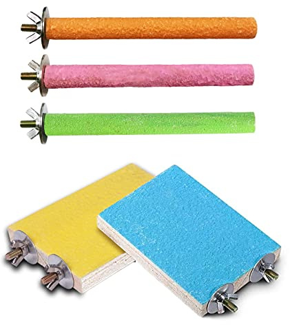 Hamiledyi 5 Pcs Parrot Perch Stand Natural Wood Bird Perch Stand Platform Paw Grinding Sticks Cage Accessories Exercise Toys for Budgies Parakeets Cockatiels Conures Lovebirds