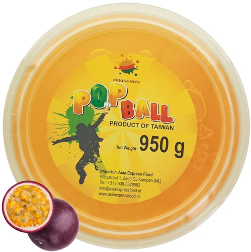 PINSHAN Popping Boba Fruta de la Pasión - 950 gr | Para bebidas, postres, tés de burbujas, cócteles, yogures helados. Sabores variados explosivos.