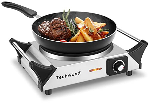 Techwood Hot Plate for Cooking, 1500W Electric Stove Countertop Single Burner with Adjustable Temperature & Stay Cool Handles, 7.5” Cooktop for Home/RV/Camp, Compatible for All Cookwares, Silver