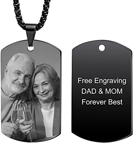 MunkiMix Benutzerdefinierter Hundemarken Text und Bild gravierte Halsketten mit farbigem/schwarz-weißem Bild Anhänger personalisiertes Geschenk für Männer/Frauen Schmuck