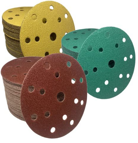 Schleifscheiben 150mm Klett mit 15 Löcher Schleifpapier P40-2000 für Exzenterschleifer Schleifpapier Schleifblätter Schleifpad (P400, gelb, 50)