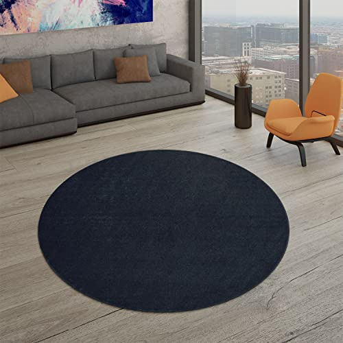 TT Home Wohnzimmer Teppich Kurzflor Unifarbendes Design Modern Und Zeitlos, Farbe: Navy-Blau, Größe:140x200 cm
