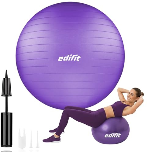 EDIFIT, Gymnastikball, 55, 65 und 75, Pezziball, Einschließlich Inflator, Pilates Ball, Sitzball, Pilates, Yoga Ball, Gymnastik (55cm, Violett)