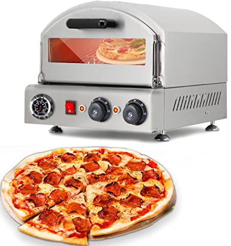 Forno Elettrico per Pizza in Acciaio Inox con 1 Camera, 12'' Forno per Pizza, Pane e Forni, Potenza 1600W, Temperatura Fino a 350°C per Casa, Ristorante per Torte, Pollo, Pane