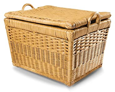 The Basket Lady Lift-Off Lid Wicker Storage Basket, Medium, 20 in L x 15 in W x 14 in H, Sandstone